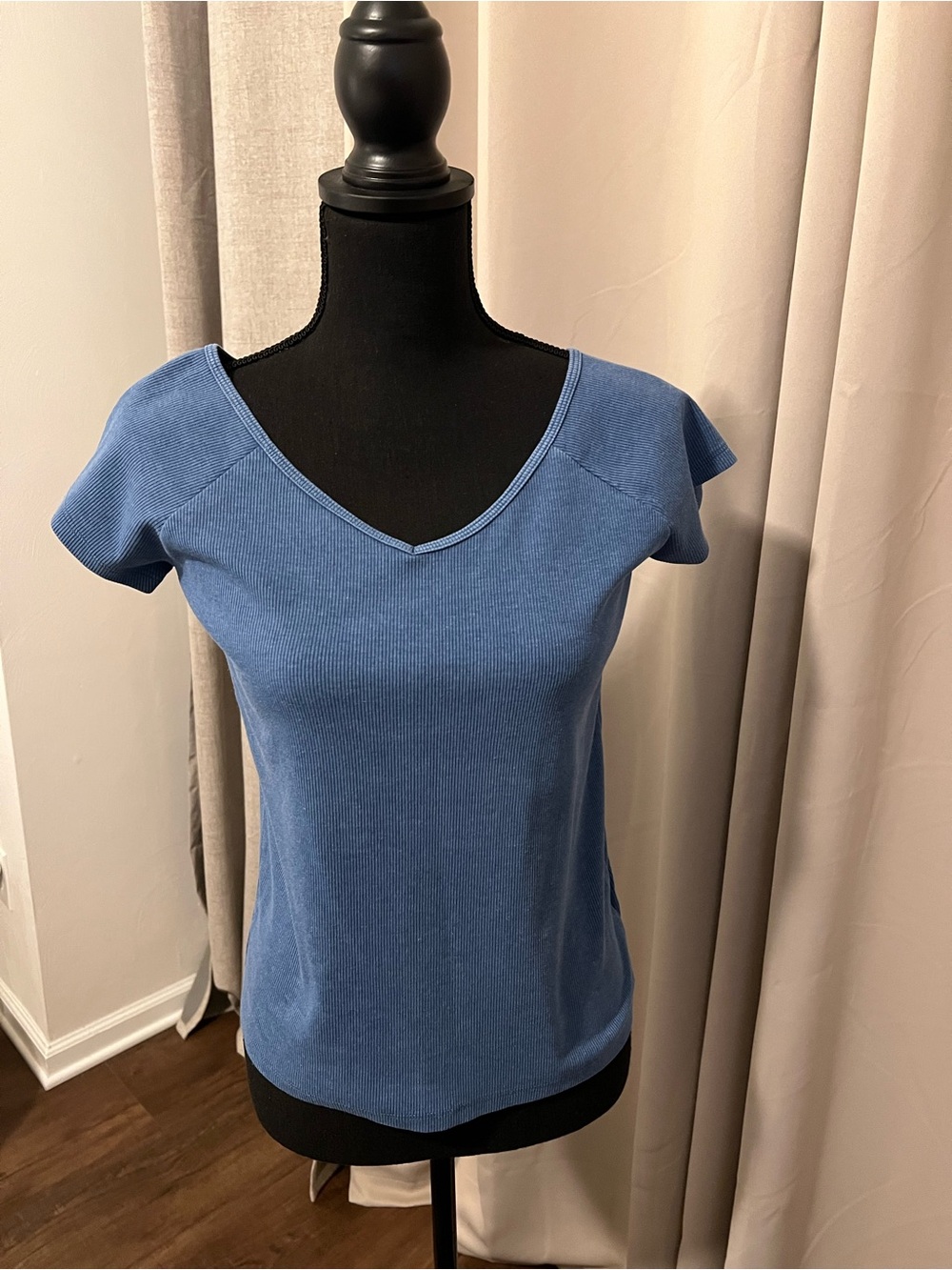 Blue V-Neck Short Sleeve Women’s Top